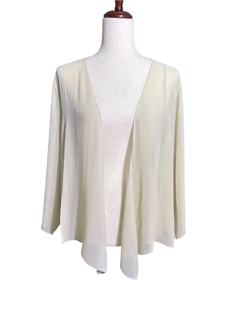 Soft Surroundings Silk Open Front Cardigan Cream Lightweight Drape Jacket XL